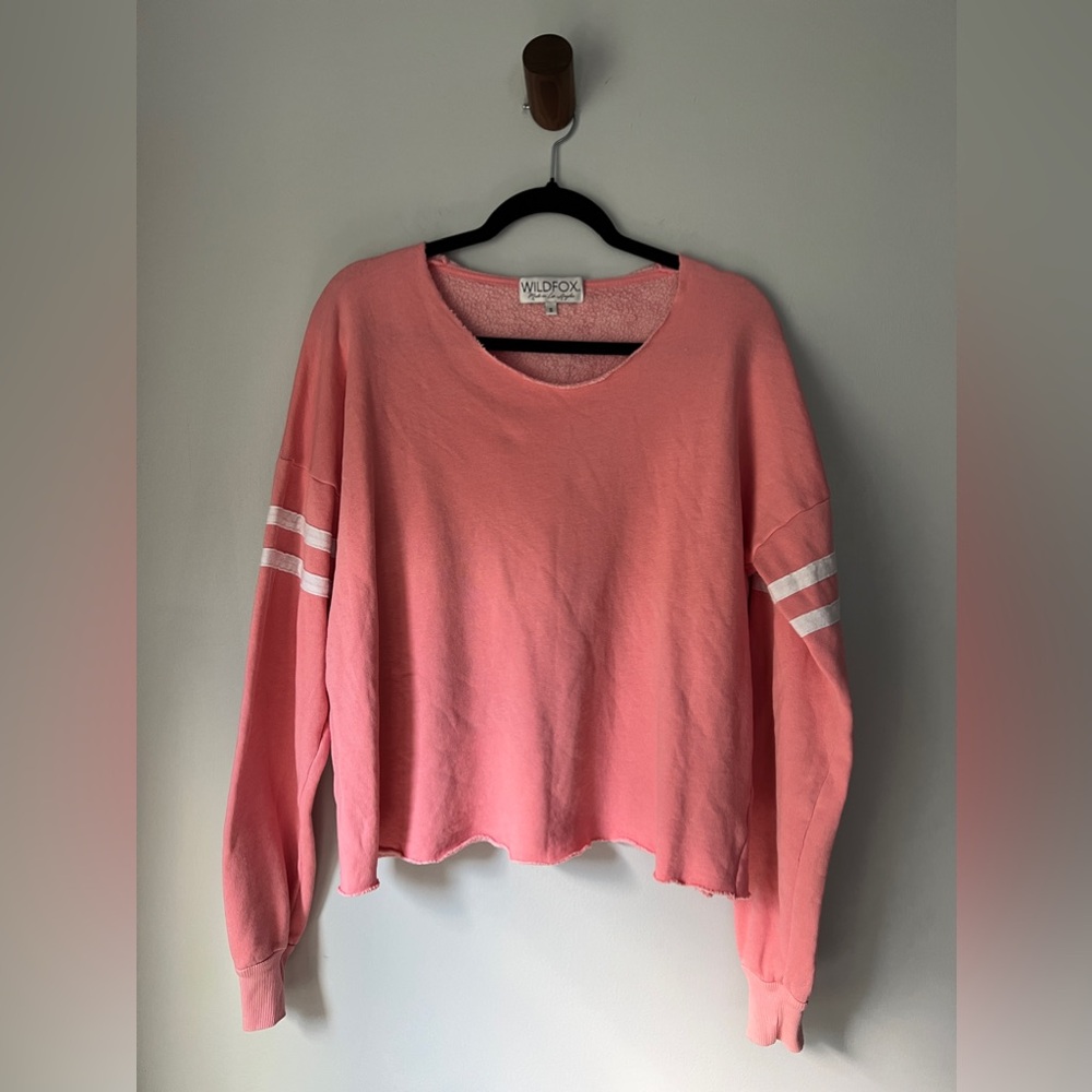 Wildfox Pullover Sweater with Stripes in Pink/White, Size Small